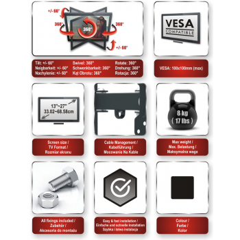 REGULOWANY UCHWYT monitora TV 13-27' biurko stół