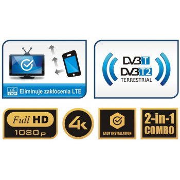 ANTENA DVB-T2 4K H.265 Olympia Rozdzielacz 4TV 10m